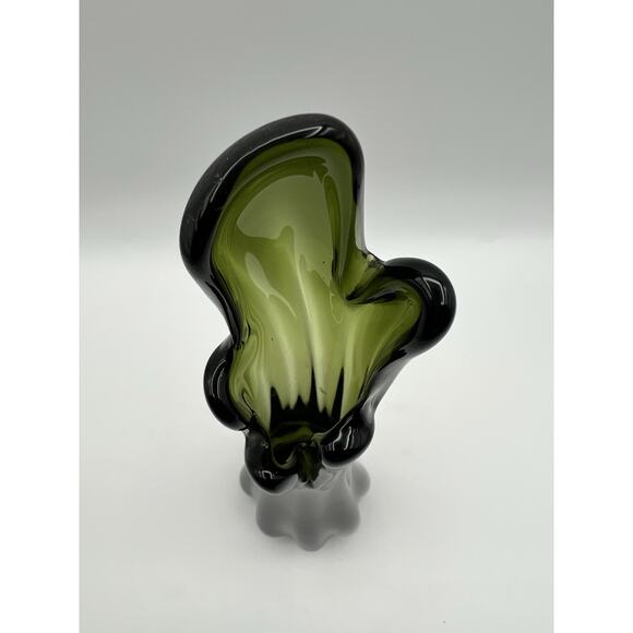 Norleans Hand Blown Five Finger Swung Glass Vase 10” Dark Green - Picture 3 of 9